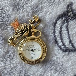 Vintage Avon 2000 President's Club Gold-Tone Rose Watch Brooch Pin Floral Design