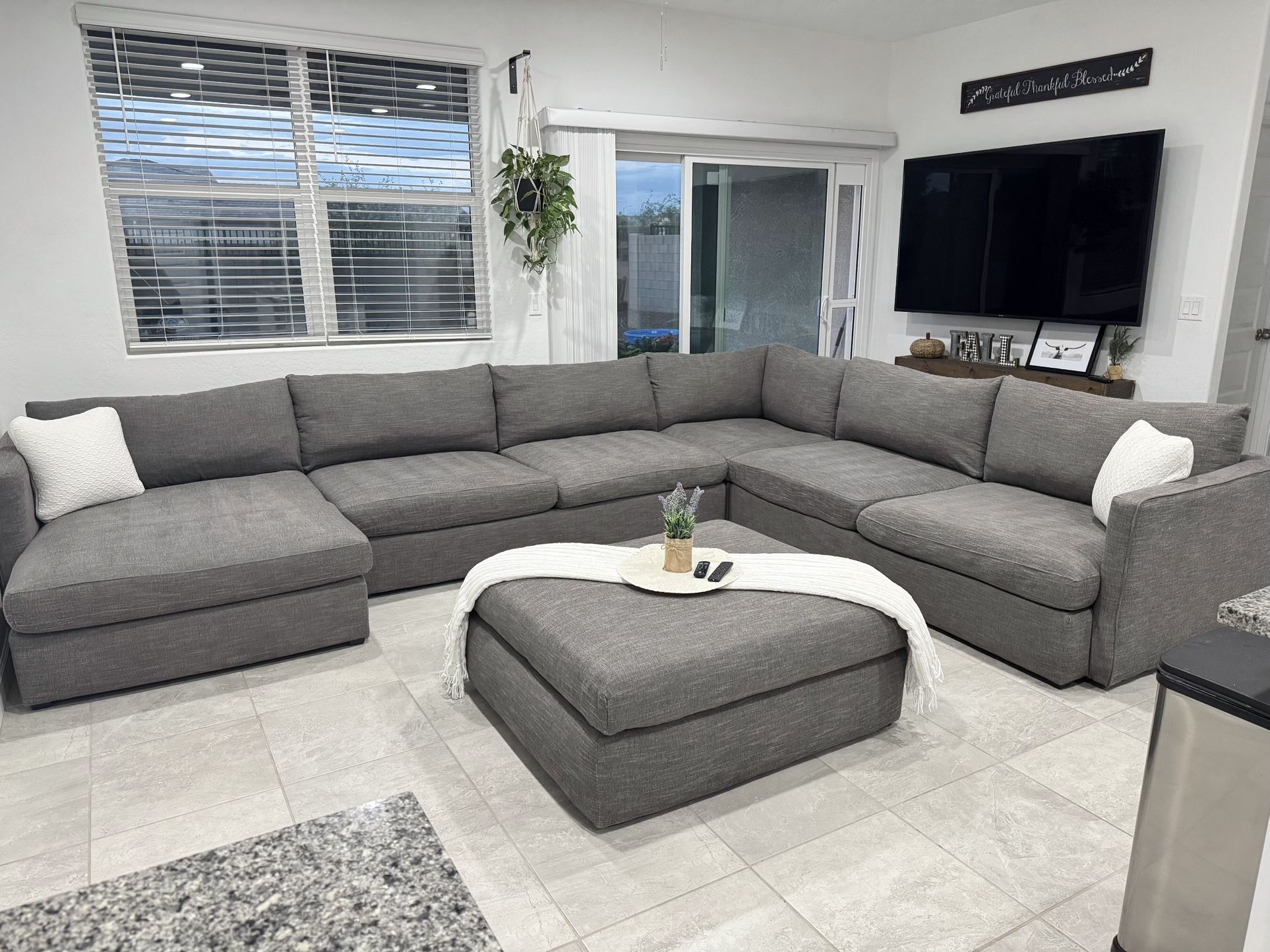 Grey Sectional Couch W/ Chaise & Ottoman