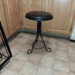 Vintage wrought iron black Industrial Stool adjustable 17" to 21" 