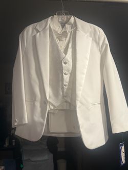 Boys White Formal Suit Set with Vest and Bow Tie