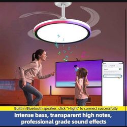 Slim RGB Retractable Ceiling Fan with Light and APP/Remote Control, 42inch Modern Smart Ceiling Fan with Bluetooth Speaker, Dimmable Full Spectrum wit