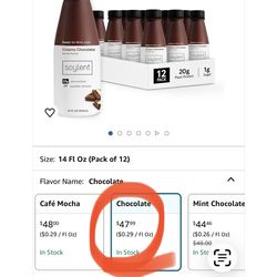 Soylent Creamy Chocolate Meal Replacement Shake, Ready-to-Drink Plant Based Protein Drink, Contains 20g Complete Vegan Protein and 1g Sugar, 14oz, 12 