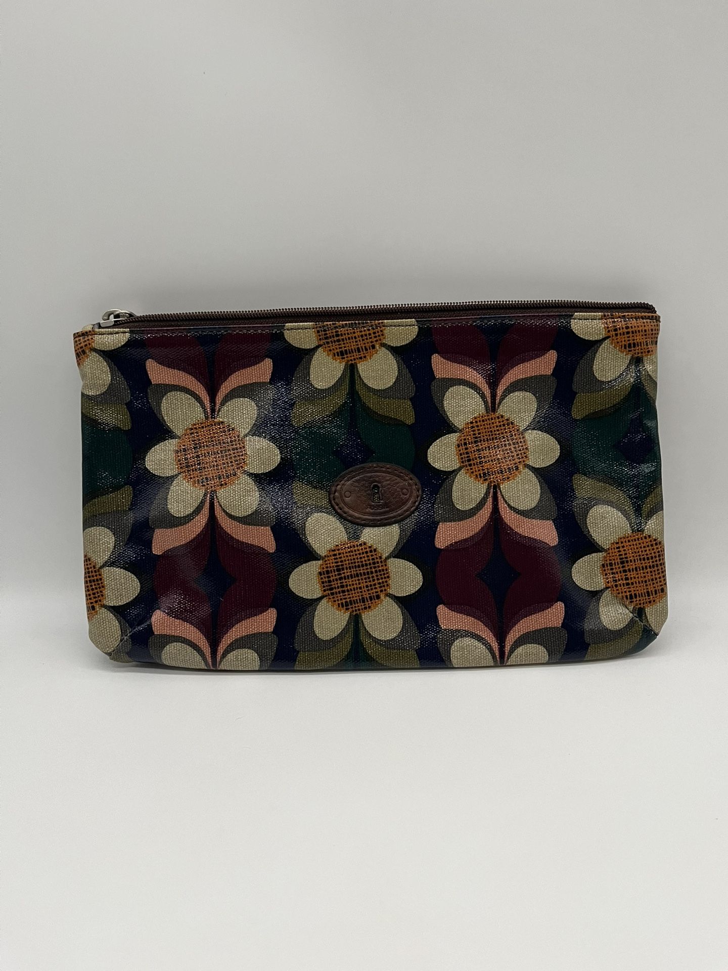 FOSSIL KeyPer Cosmetic Case Clutch Bag Coated Canvas Multicolor Floral Zip Pouch