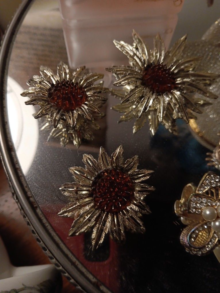 Vintage Sarah Cov. Brooch And Clip Earrings