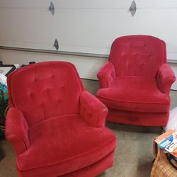 Vintage Red Velvet Swivel Chairs