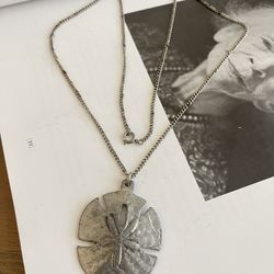 Vintage METZKE Pewter Sand Dollar Pendant Double Chain Necklace Jewelry