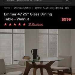 Emmer 47,25" Glass Dinning Table Walnut