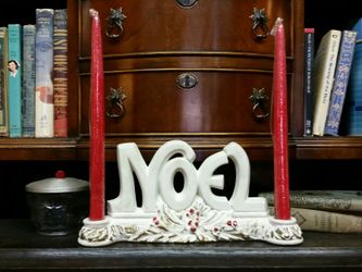 Vintage mid-century chalkware noel Christmas candle holder