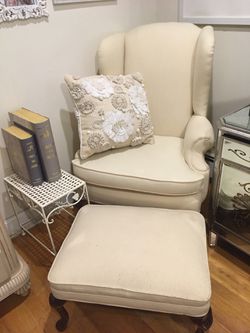 Ivory Wingback chair and ottoman
