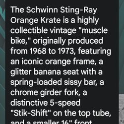 Schwinn "Sting Ray" Orange Krate Vintage Bicycle 