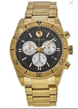 Watch MOVADO Sport Chronograph Black Dial Yellow Gold Tone Men's Watch 0607440 