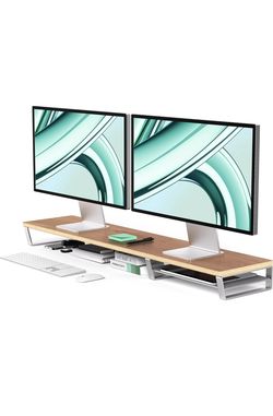 Wood Monitor Stand Riser Desk Shelf, Premium Black Walnut Desk Riser, Long Computer Monitor Stand For Desk, Wooden Home Office Monitor St