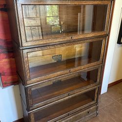Globe-Wernicke 4 Stack with Drawer, Lawyer, Barrister 1/4 sawn Tiger Oak Bookcase