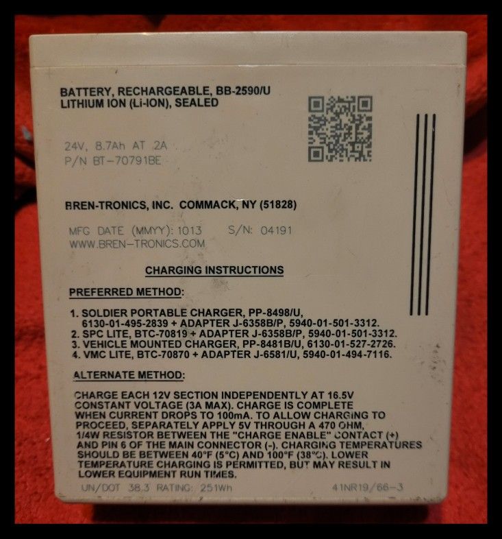 Rechargeable Lithium Ion Battery BB 2590/u Bren-tronics