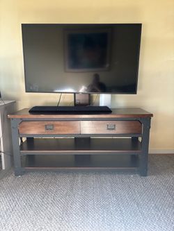 Industrial Wood and Metal TV Stand with two drawers and two shelves from Costco * moving sale *