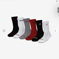Jordan Legend Crew 6-Pack Socks Boys Grade School Socks Shoes Size Size 5 Youth To 7 Youth Socks Size 9-11  Color Black Red Wire Grey New