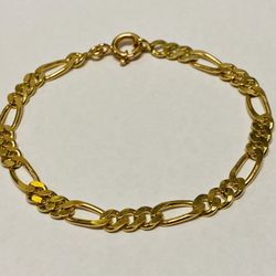 Vintage Portuguese 19K Yellow Gold Figaro Link Bracelet