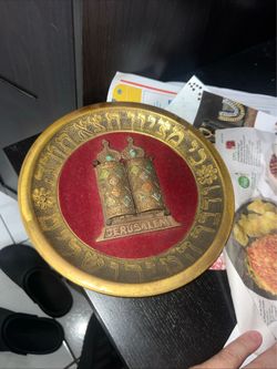 Vintage Jerusalem Gold Plate Ten Commandments brass