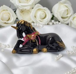 Vintage Trippies Inc. Porcelain Black With Gold Unicorn 22k Gold Gilt Accents. The Vintage Trippies Inc. Porcelain Black With Gold Unicorn features a