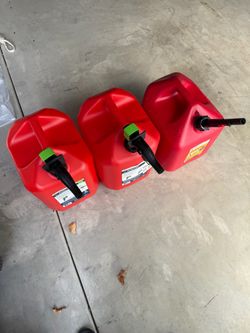 5 gallon gas cans. Plastic, $5 each