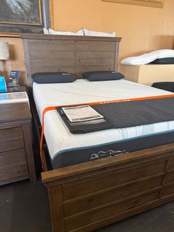 Antique brown queen bed frame with nightstand List: $400 Antique brown queen size solid wood bed frame with one nightstand