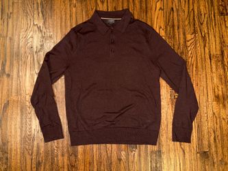 Banana Republic Merino Wool Knit Long-Sleeve Sweater Polo Brown Size Medium