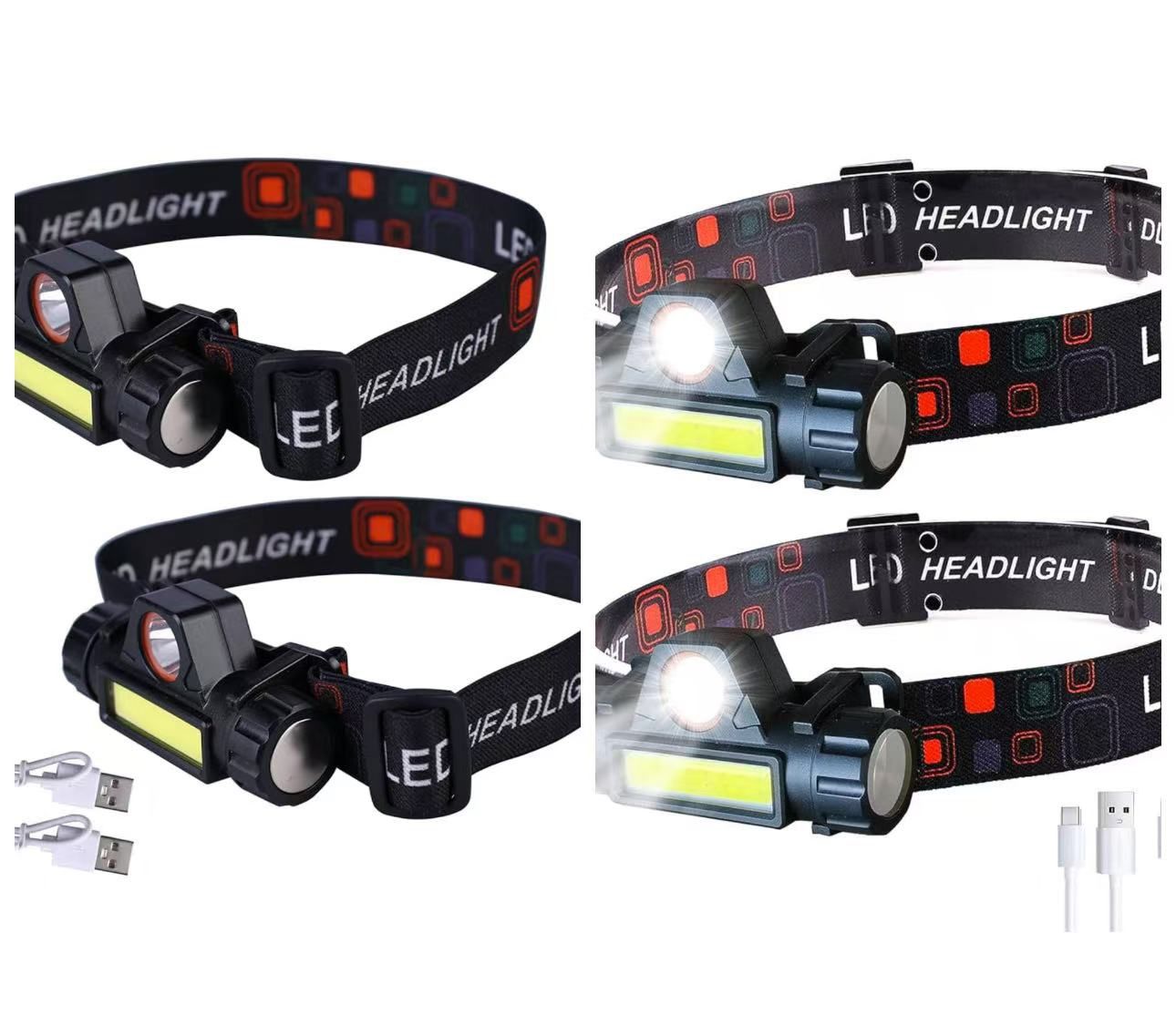 4 PCs Headlamp Rechargeable, Super Bright LED Head Lamp, Waterproof Outdoors Headlamp Flashlight, Adjustable headlamps for Adults and Kids,Cycling,Run