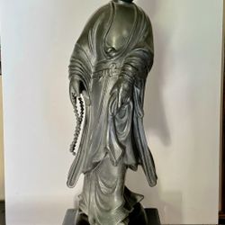 Vintage Asian Pewter Statue Figure 25” Tall