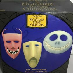 Nightmare Before Christmas Ceramic Wall Masks LOCK SHOCK & BARREL Original Box