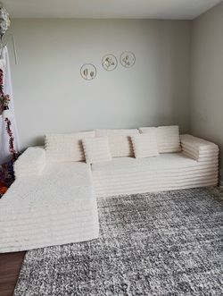 107 inch White comfortable fluffy couch set and pillows - Moving sale