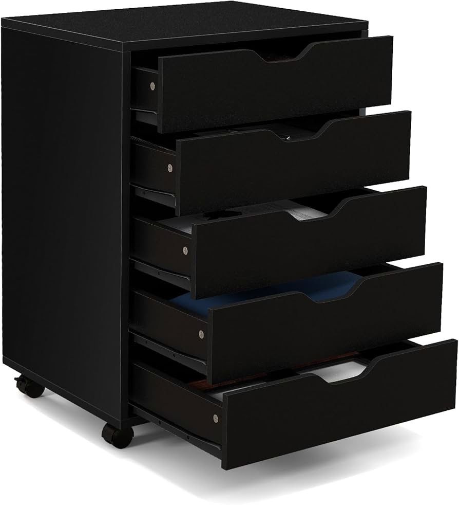 5 Drawers File Cabinet, Vertical Filing Cabinet for Home Office, Mobile Under Desk Office Storage Cabinet with Wheels, Modern Chest of Drawers for Bed