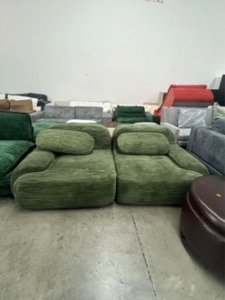 80" Modern Compressed Boneless Love Seat Couches, 2 Seater Large Sectional Couches for Living Room, Green Corduroy Cloud Modular Sectional Sofa, Memor