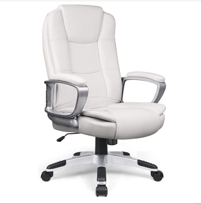 Ergonomic Executive Office Chair with Adjustable Height and Recline, PU Leather with Lumbar Support and Swivel (White)