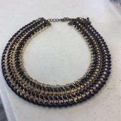 Navy Blue And Rhinestone Necklace Choker 
