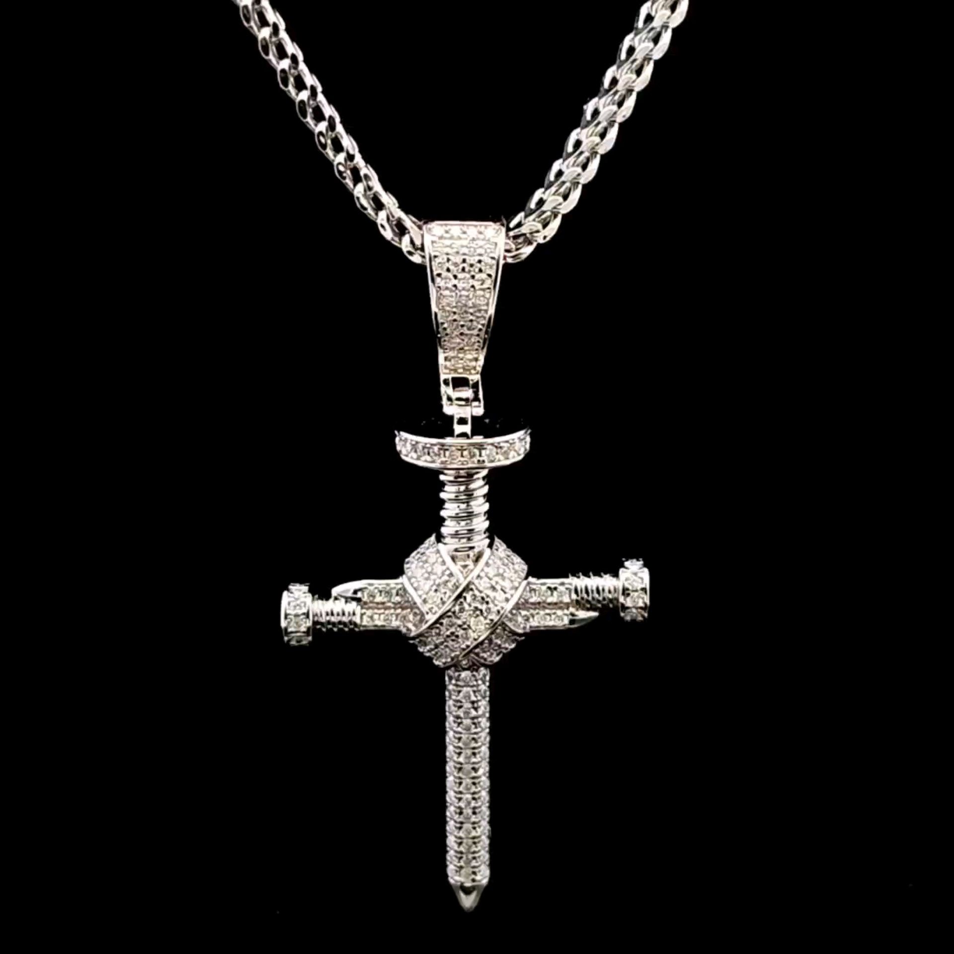 Sterling Silver VVS Moissanite 0.97 CTW Stylish Cross With 20" Franco Chain