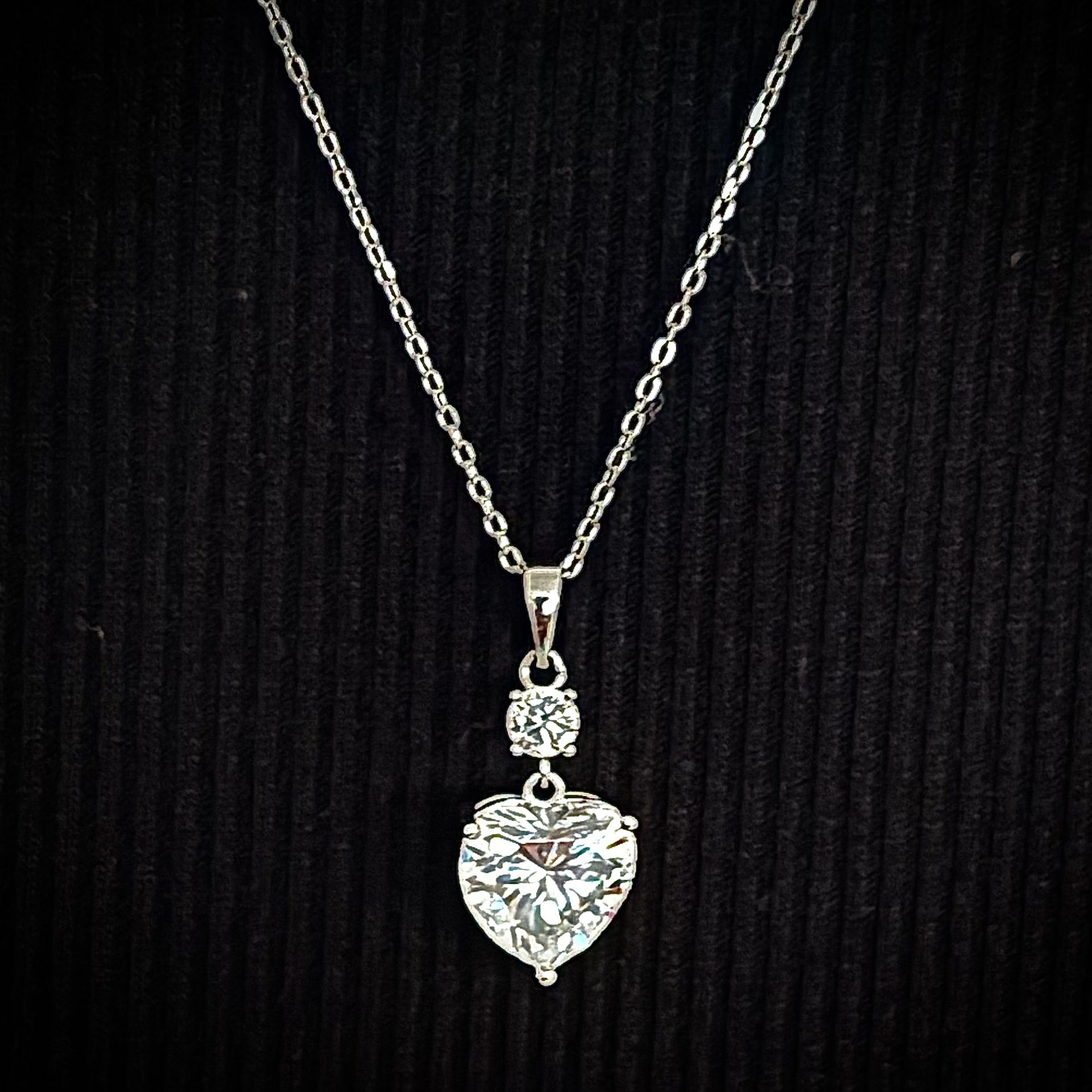 Diamonique Classics Heart Pendant Necklace - Sterling Silver