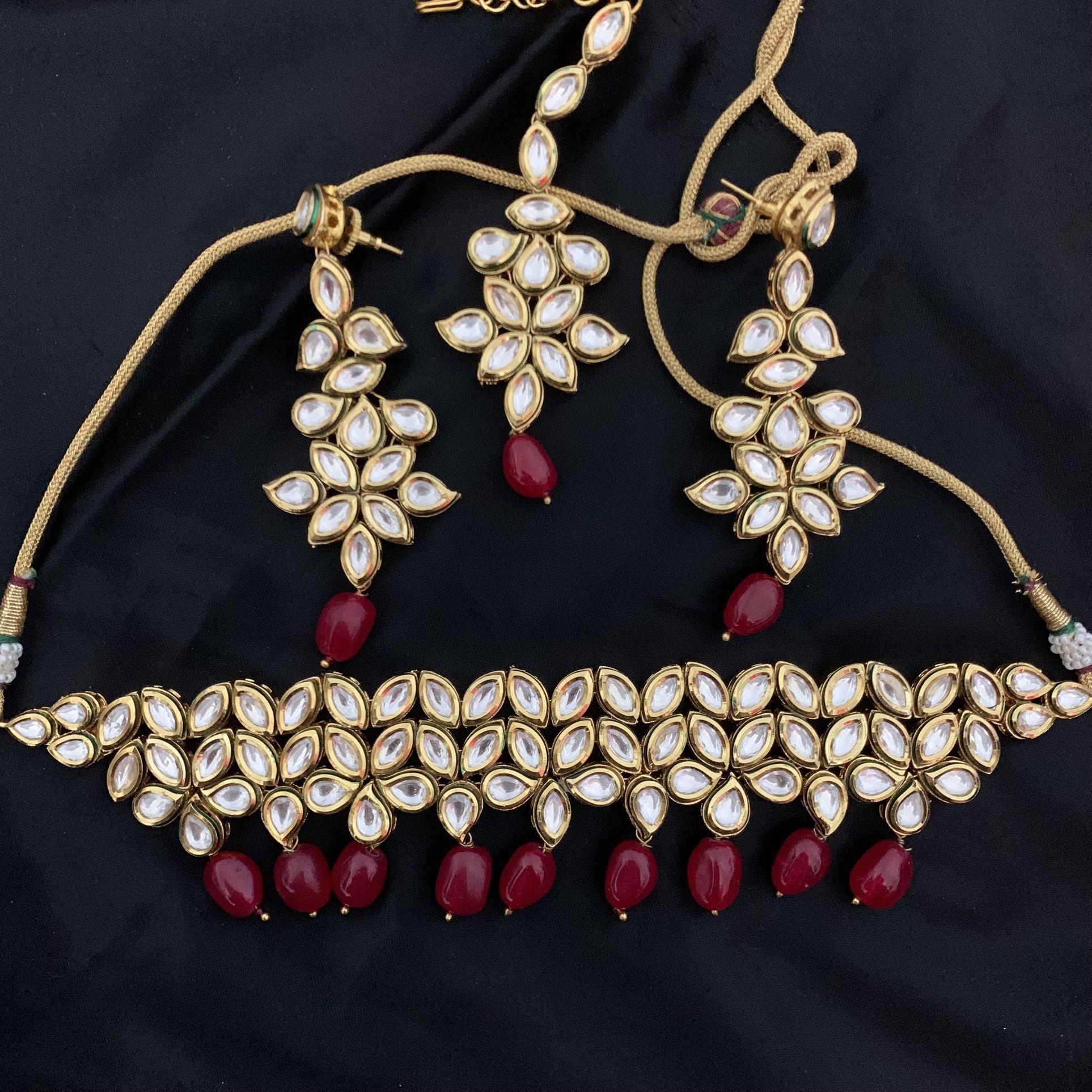 Kundan Meenakari Monalisa Stones Indian Pakistani Bollywood Jewellery Choker Necklace Jewellery Set 