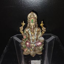 Escultura dios Ganesha en flor de loto con acabado de bronce