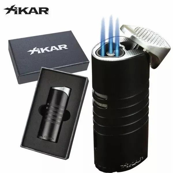 XiKAR ELLIPSE Triple Jet Flame Cigar Lighter - Black & Chrome - NIB - BRAND NEW