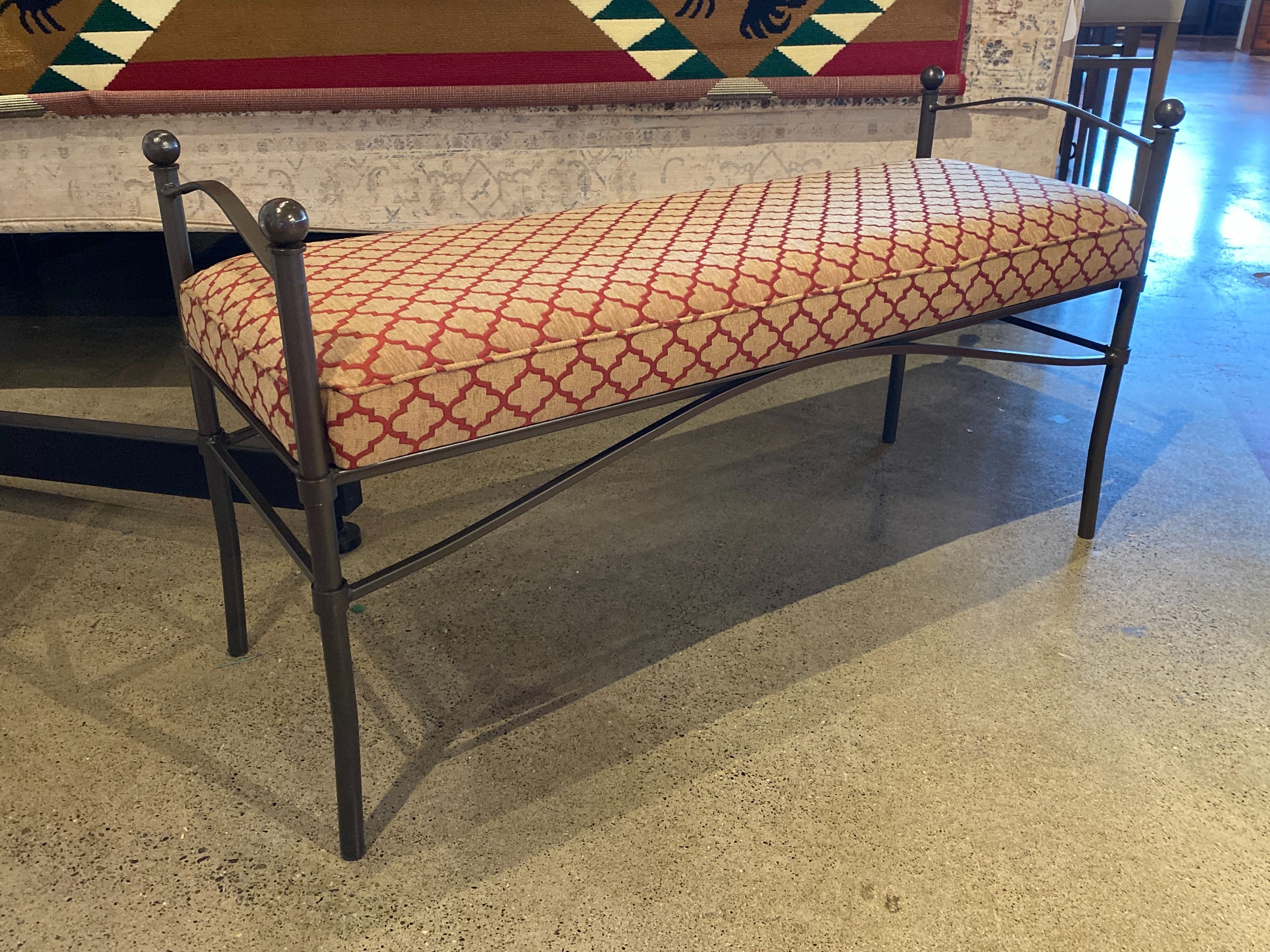 Metal Frame Bench w/ Gold & Maroon Cushion