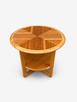 Mid-Century Modern Walnut & Oak Round Tier Side Table by Lane, c.1950’s - Delivery Available