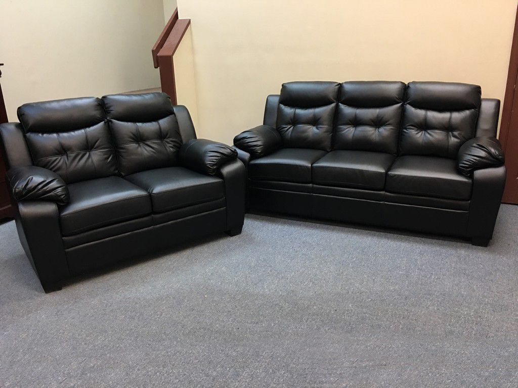Black Leather Like Sofa and Love Seat Removable Backs New in the plastic