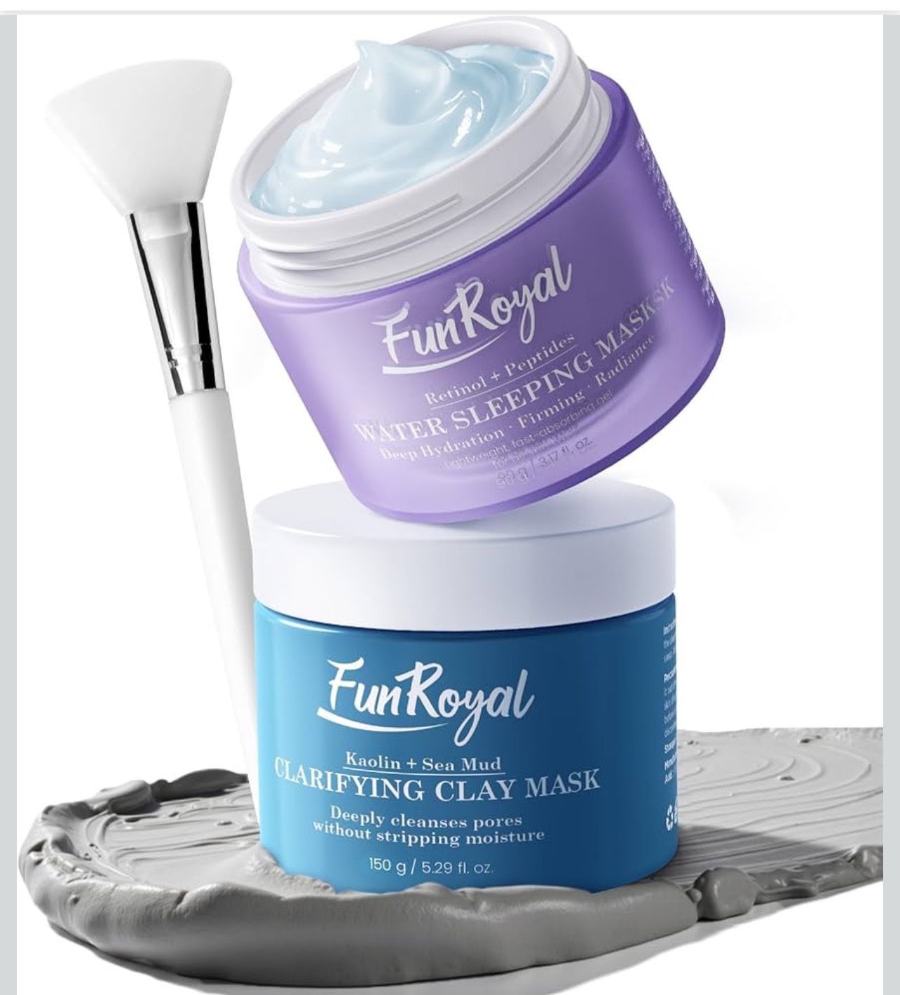 Glow-Boosting Face Masks Skincare Set – Deep Detox Clay Mask for Clear Pores, Blackheads and Excess Oil, Hydrating Overnight Face Mask with 10% Hydrol