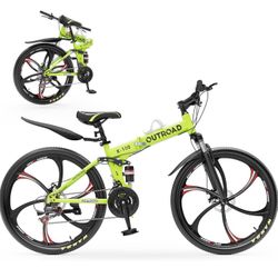 Outroad Folding Mountain Bike Foldable/Unfoldable Bike 26 Inch for Adult, 21-Speed Dual Suspension 