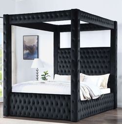 Brand New Black Queen Size Canopy Bed Frame w Bluetooth Speakers (Available in Eastern King)