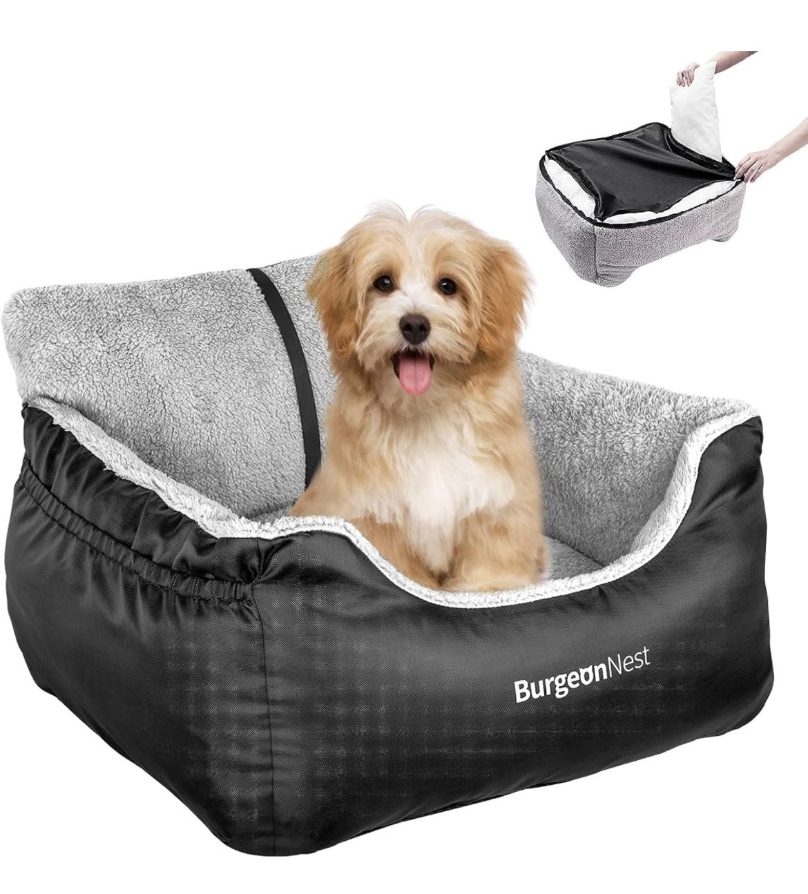 3-BurgeonNest Dog Car Seat for Small Dogs, Fully Detachable and Washable Dog Carseats Small Under 25, Soft Dog Booster Seats with Storage Pockets and 