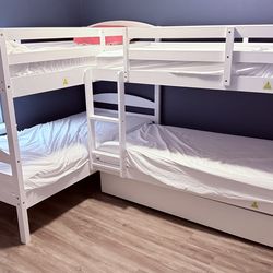3 pieces T/T Double Corner Bunk Bed White
