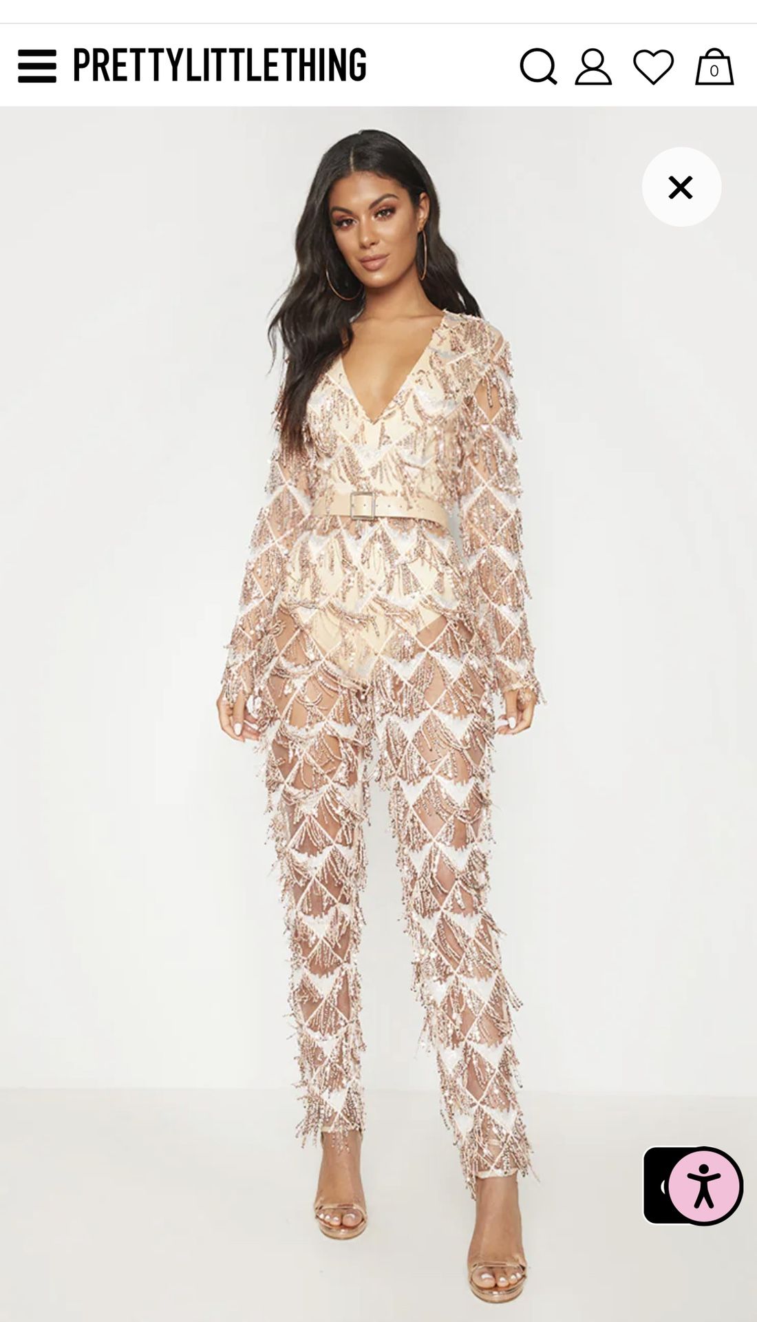 Rose Gold Tassel Sequin Plunge Jumpsuit