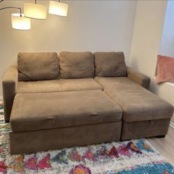Light Tan L-Shape Sleeper Sectional Sofa with Storage Chaise from Abbyson Living