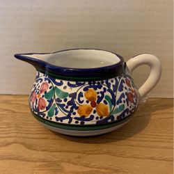 Creamer made in Italy floral blue trim 6” x 3”  L19